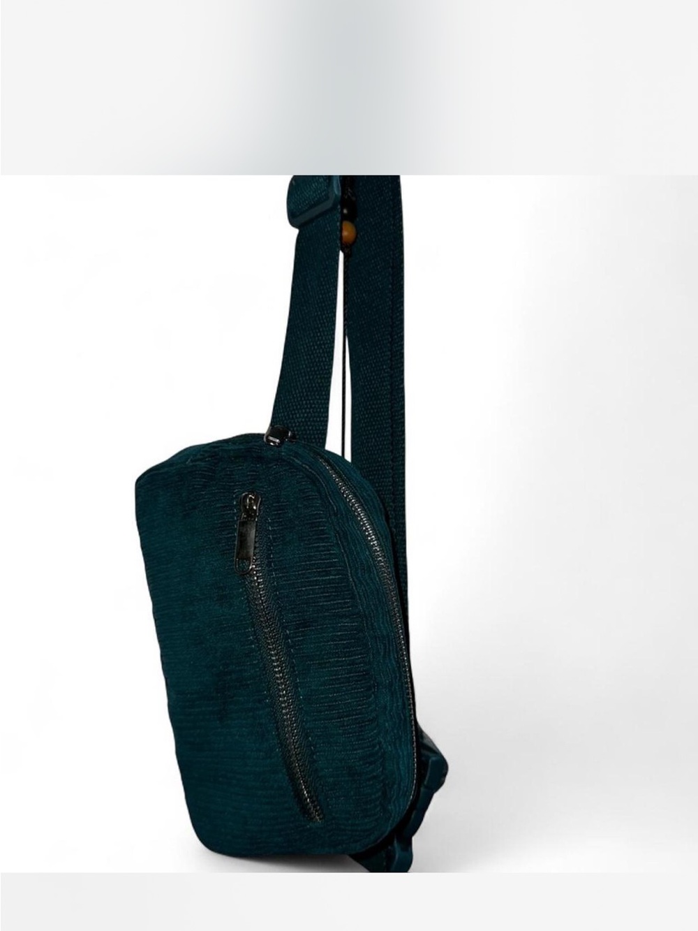 Teal Sling Belt Bag with Front Zip Pocket